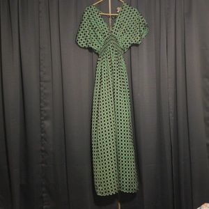Polka dot green and navy dress